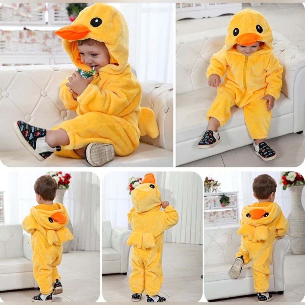 Baby Infant Duck Onesie Winter Pajamas Unisex, Warm Fleece